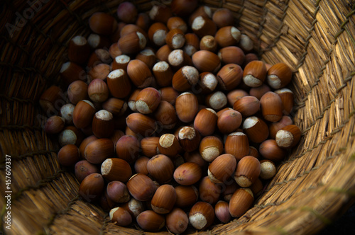 hazelnuts in a straw basket
