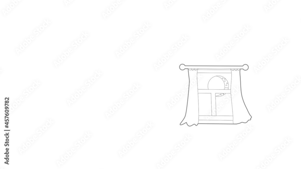 Night window icon animation best outline object on white background Night window icon animation best outline object on white background