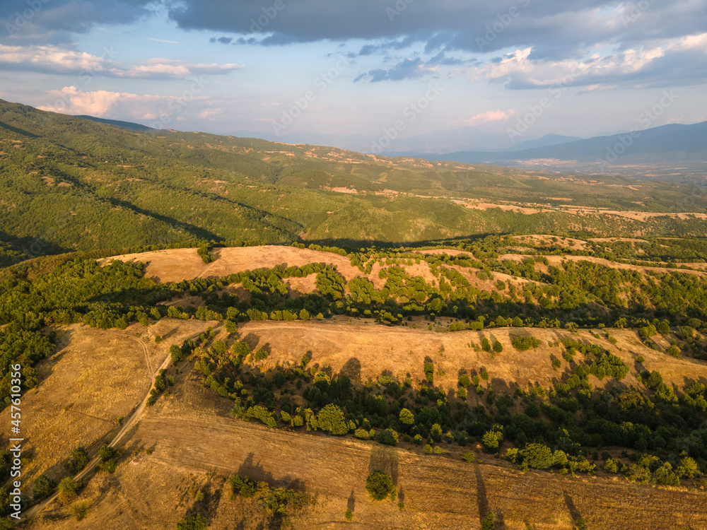 Aerial sunset view of Ograzhden Mountain, Bulgaria