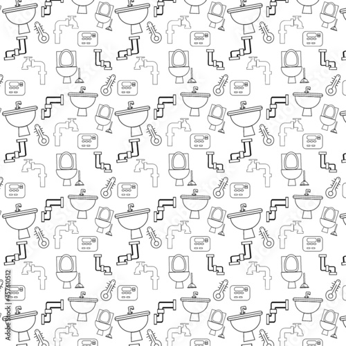 Seamless pattern with plumber work construction  tools over white background.