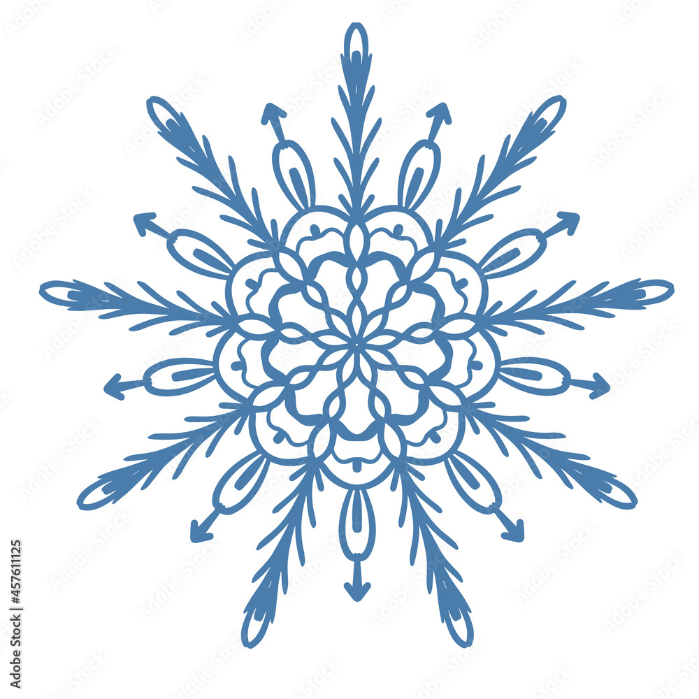 Hand drawn blue snowflake icon isolated on white background. Winter design element snow flake frost crystal vector illustration Hand drawn blue snowflake icon isolated on white background. Winter design element snow flake frost crystal vector illustration