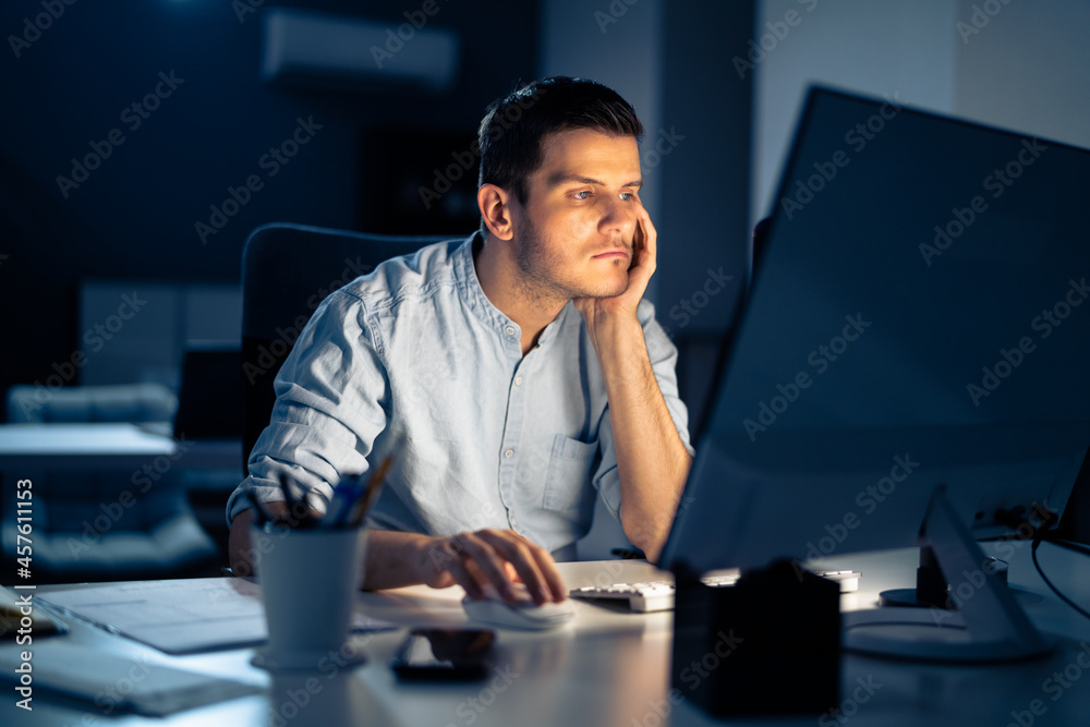 Business Analyst Businessman Working Late On Computer Business Analyst Businessman Working Late On Computer