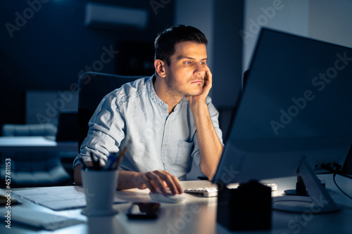 Business Analyst Businessman Working Late On Computer