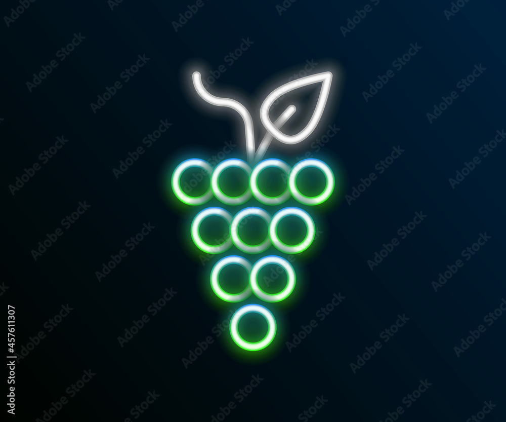 Glowing neon line Bunch of grapes icon isolated on black background. Colorful outline concept. Vector Glowing neon line Bunch of grapes icon isolated on black background. Colorful outline concept. Vector
