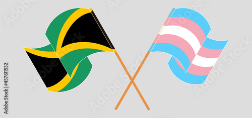 Crossed and waving flags of Jamaica and Transgender Pride