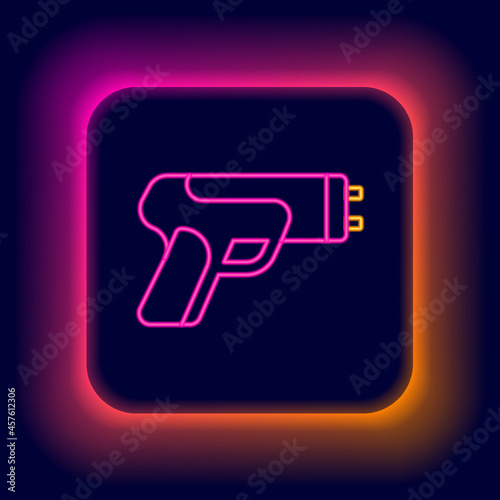 Glowing neon line Police electric shocker icon isolated on black background. Shocker for protection. Taser is an electric weapon. Colorful outline concept. Vector