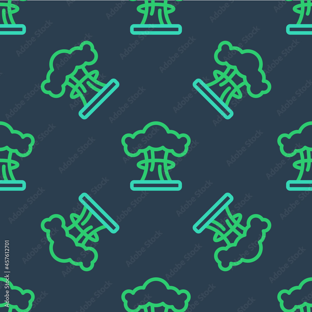 Line Nuclear explosion icon isolated seamless pattern on blue background. Atomic bomb. Symbol of nuclear war, end of world. Vector Line Nuclear explosion icon isolated seamless pattern on blue background. Atomic bomb. Symbol of nuclear war, end of world. Vector