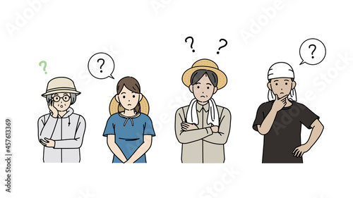 農業　農家　考える　疑問　？　男女　イラスト素材