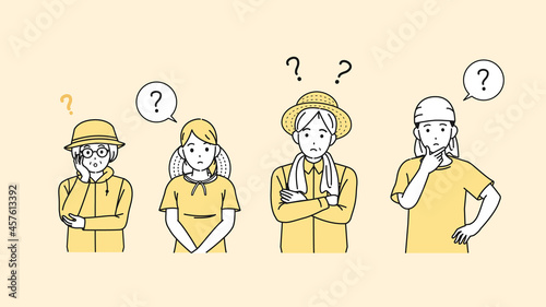 農業　農家　考える　疑問　？　男女　イラスト素材