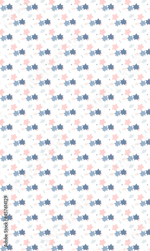 Vector pattern with flowers and leaves. Minimalism. Stylization. Wallpaper. Background. Blue and pink