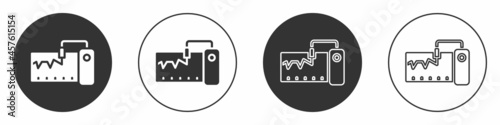 Black Electrical measuring instrument icon isolated on white background. Analog devices. Measuring device laboratory research. Circle button. Vector