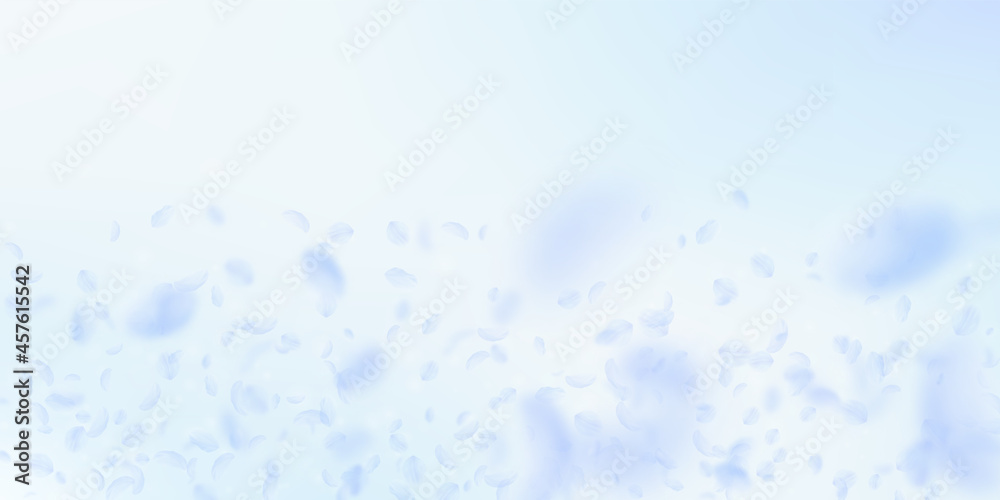 Obraz premium Light blue flower petals falling down. Likable rom