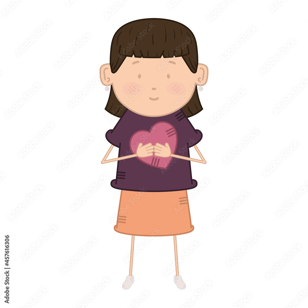 Isolated cartoon of a woman with a heart Isolated cartoon of a woman with a heart