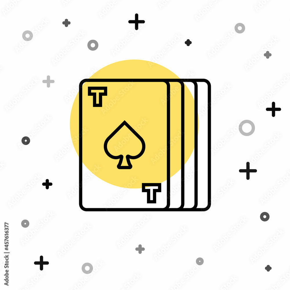 Black line Deck of playing cards icon isolated on white background. Casino gambling. Random dynamic shapes. Vector Black line Deck of playing cards icon isolated on white background. Casino gambling. Random dynamic shapes. Vector