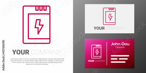Logotype line Battery for camera icon isolated on white background. Lightning bolt symbol. Logo design template element. Vector
