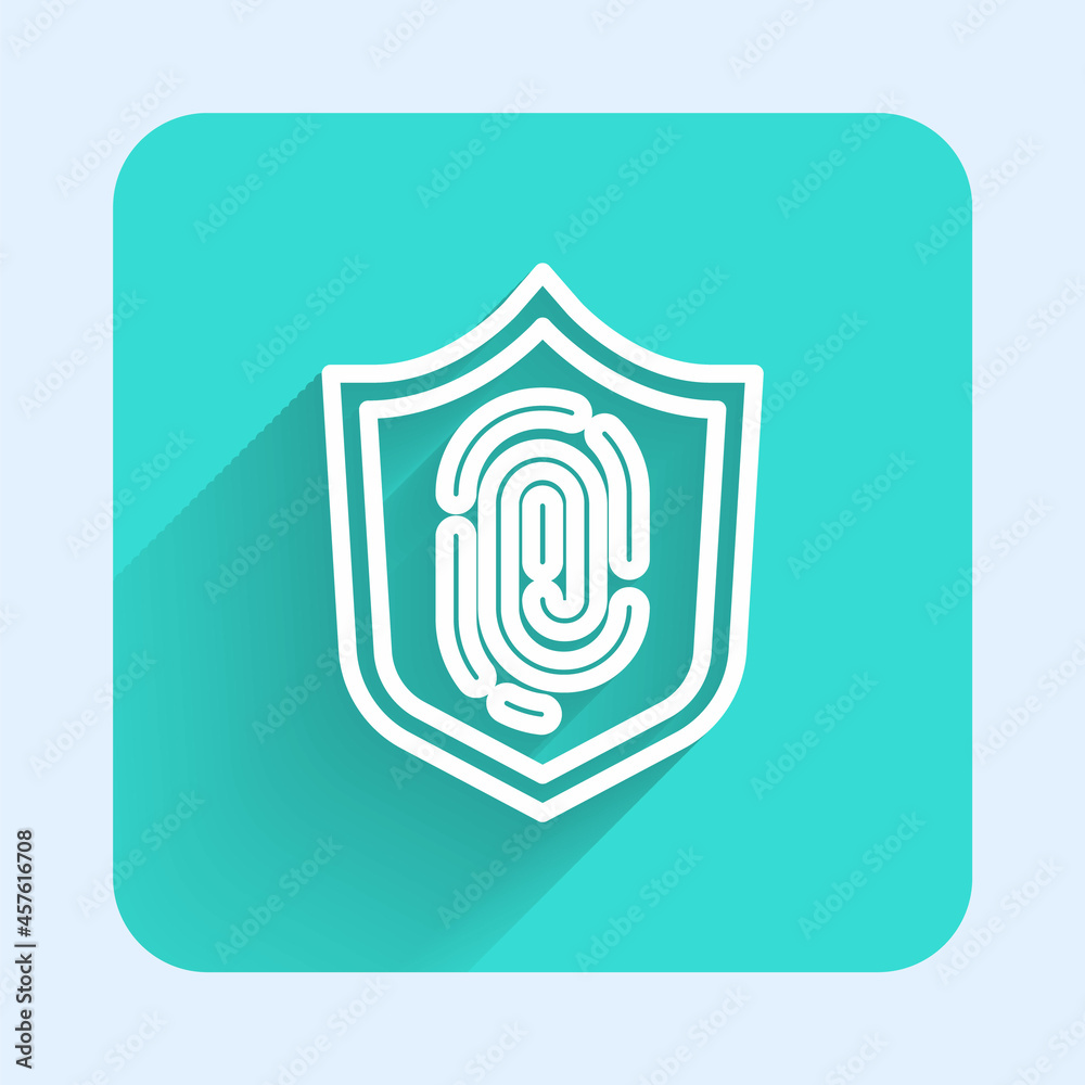 White line Fingerprint icon isolated with long shadow. ID app icon. Identification sign. Touch id. Green square button. Vector White line Fingerprint icon isolated with long shadow. ID app icon. Identification sign. Touch id. Green square button. Vector