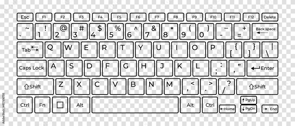 Computer keyboard button layout template with letters for graphic use. Vector illustration - obrazy, fototapety, plakaty 