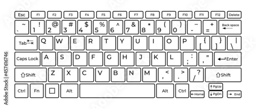 Computer keyboard button layout template with letters for graphic use. Vector illustration