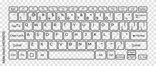 Computer keyboard button layout template with letters for graphic use. Vector illustration