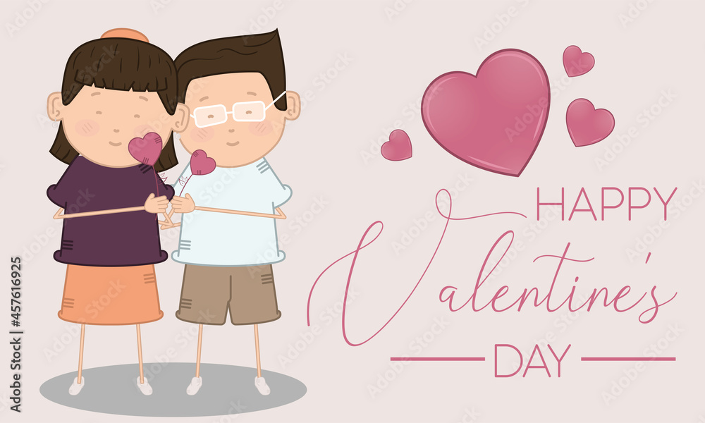 Happy valentines day card with a couple and hearts Happy valentines day card with a couple and hearts
