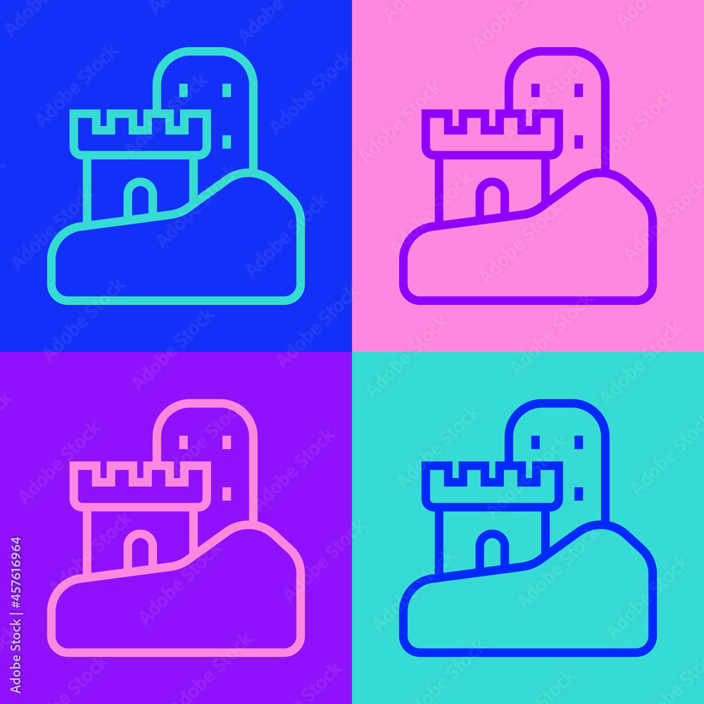 Pop art line Sand castle icon isolated on color background. Vector Pop art line Sand castle icon isolated on color background. Vector
