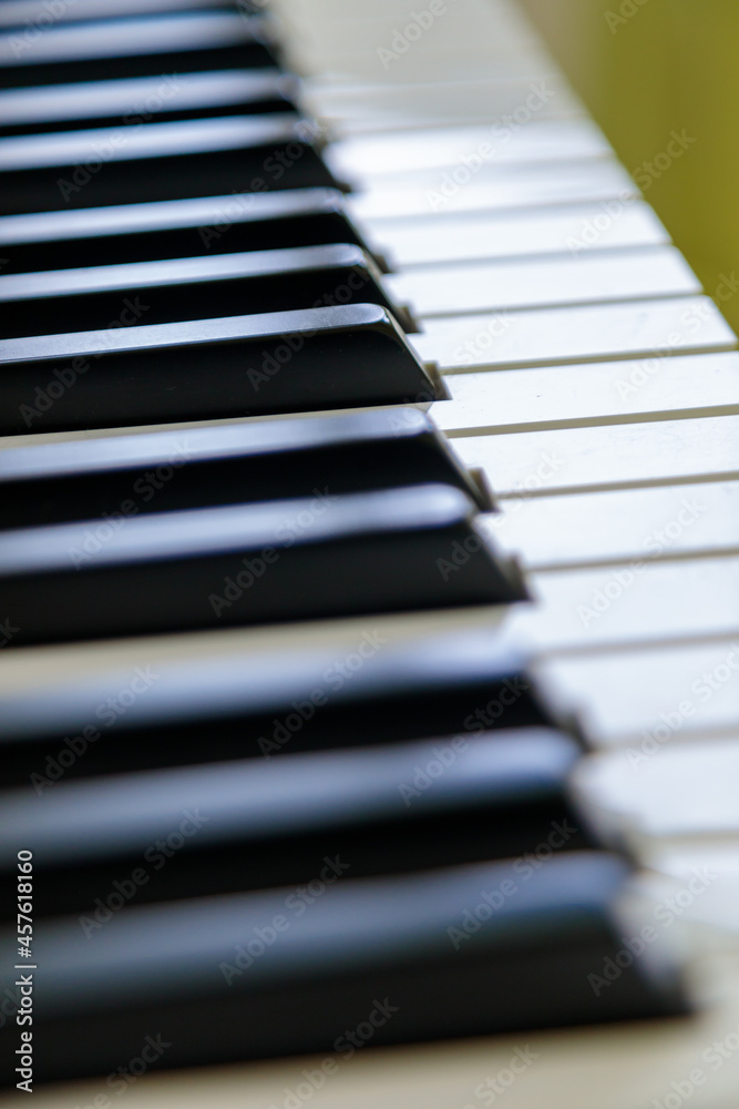 Black and white electronic piano keys. close-up. Selective focus. Black and white electronic piano keys. close-up. Selective focus.