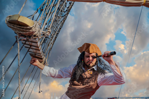 funny pirate captain on a pirate ship photo