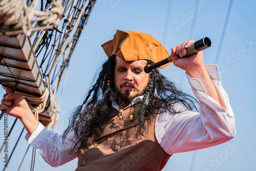 funny pirate captain on a pirate ship