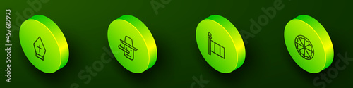 Set Isometric line Pope hat, Pinocchio, Flag Italy and Pizza icon. Vector