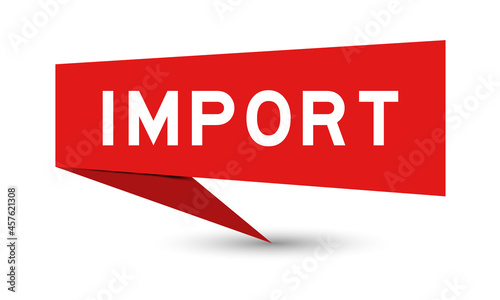 Red color speech banner with word import on white background