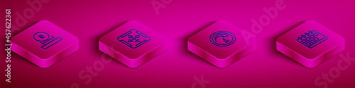 Set Isometric line Diameter, Area measurement, Speedometer and Calendar icon. Vector