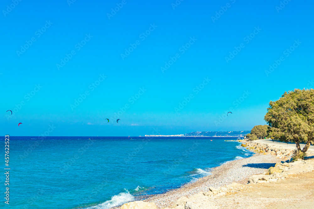 Relax windsurfing vacation and turquoise waters Kremasti beach Rhodes Greece.