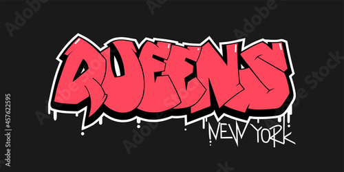 Queens New York graffiti style hand drawn lettering. Decorative vector text .