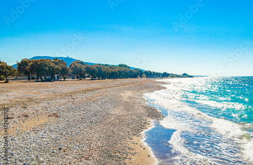 Kremasti beach Rhodes Greece turquoise water and natural coast.