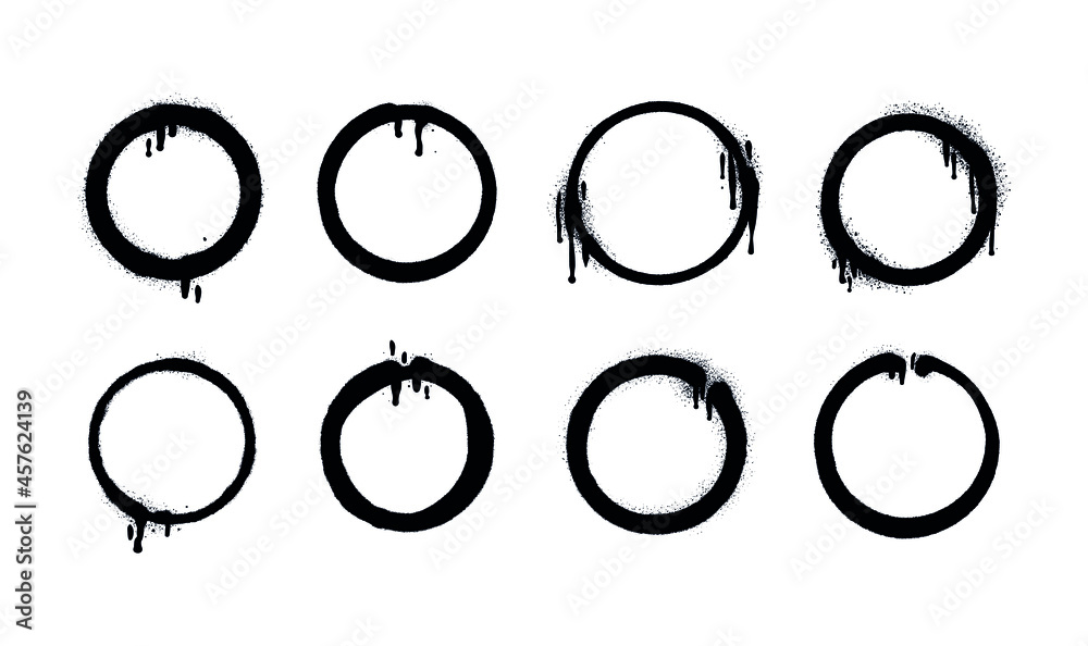 Graffiti Sprayed Circle Design Elements in Black on White. Spray Paint Ring. Street style. Round