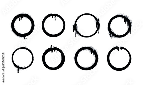 Graffiti Sprayed Circle Design Elements in Black on White. Spray Paint Ring. Street style. Round Logo. Grunge Vector Illustration.