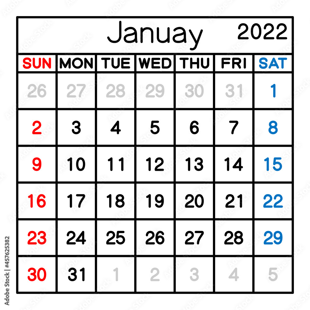 22年 1月 カレンダー ベクターイラスト Stock Vector Adobe Stock