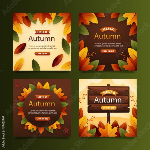 flat autumn instagram posts collection vector design illustration