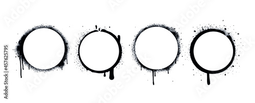 Graffiti Sprayed Circle Design Element in Black on White. Spray Paint Ring. Street style. Round Logo. Grunge Vector Illustration. 