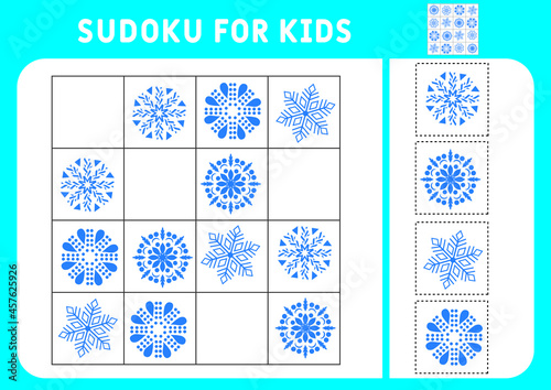 Sudoku Merry christmas, new year. Kids and adult mathematical mosaic. Kids game. Winter theme. Magic square. Logic puzzle game. Digital rebus. Educational game for children. 