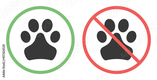 No pets allowed sign. Forbidden animal footprint. Pet zone icon