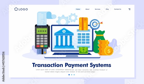 Transaction payment systems illustration, online payment, cashless, online banking, flat illustration vector banner