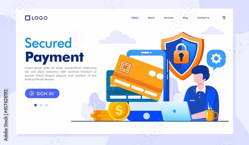 secured payment illustration, financial concept, online payment, debit or credit card, flat illustration vector banner