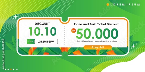 green and yellow leaves jungle forest discount and vouher coupons for cashback and redeem code travel and marketplace agency pop up banner in website and landing page