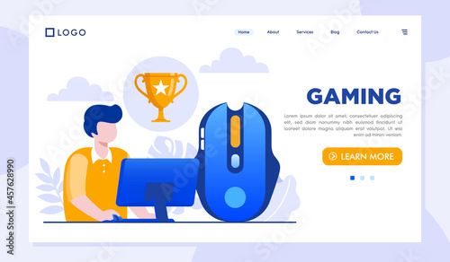 online gaming concept, championship, competition gamers, flat illustration vector banner