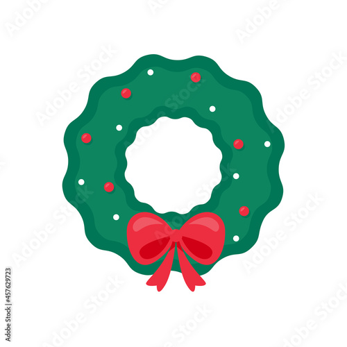Christmas wreath vector. Winter garland adorned with red holly berries on green pine branches.