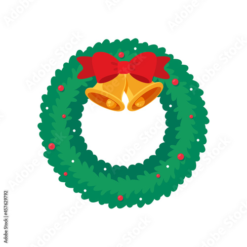 Christmas wreath vector. Winter garland adorned with red holly berries on green pine branches.