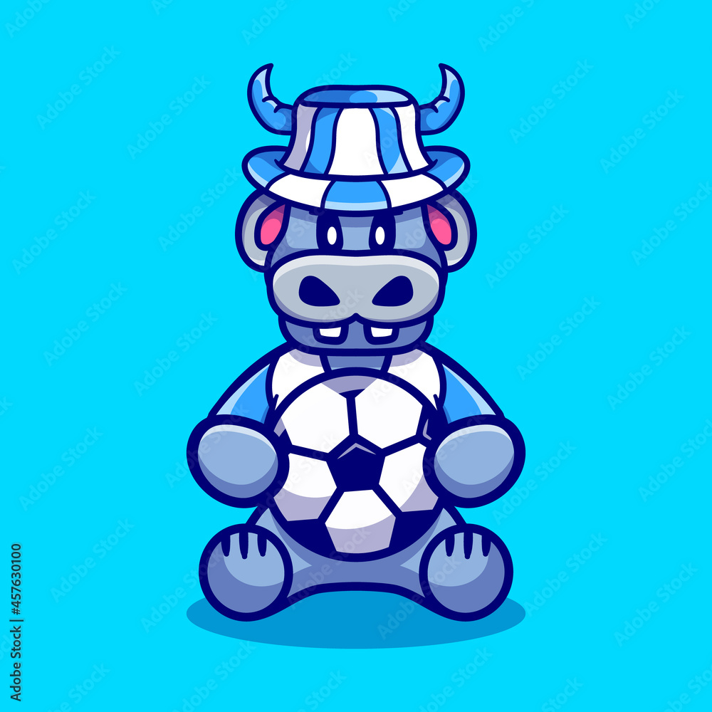 cute hippo football supporter with ball and hat cute hippo football supporter with ball and hat