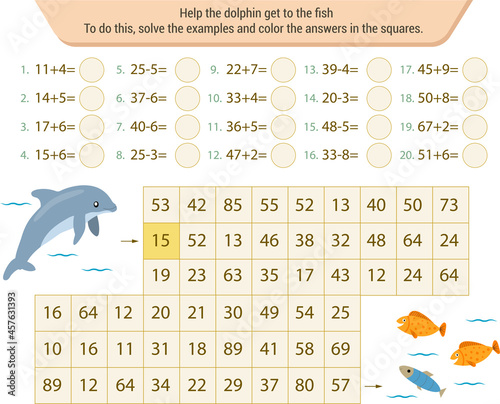  Mathematical labyrinth. To find the way, solve the examples and color the answers in the squares