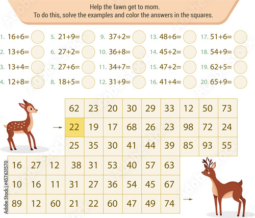  Mathematical labyrinth. To find the way, solve the examples and color the answers in the squares